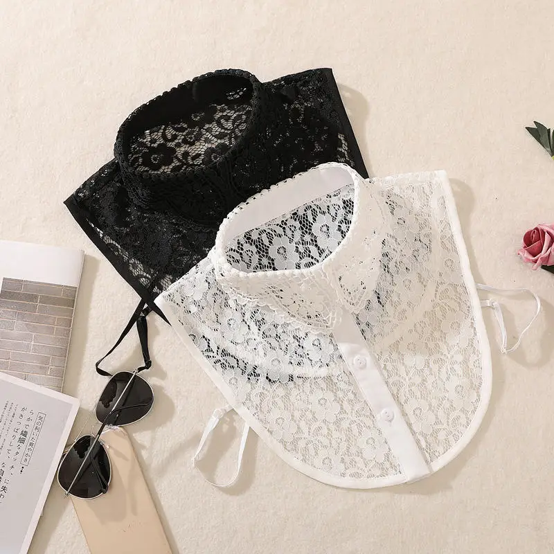 

2021 New Chiffon Lace Fake Collar White Black Blouse Detachable False Collar Shirt Women Lapel Blouse Clothes Formal Dress Shirt