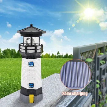 Lighthouse Shape Solar LED Light Garden Fence Yard Outdoor Decoration Smart Sensor Beacon Rotating Lamp Solar Light Landscape 3