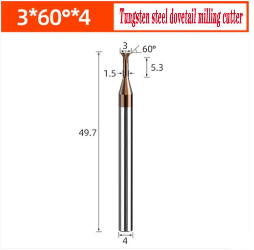 

55 Degree Carbide Tungsten Steel Swallowtail Milling Cutter 60 Degree Chamfering 3*49.7*4*5.3