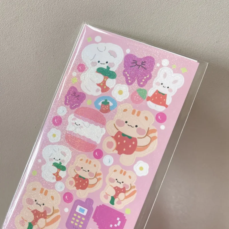 Мультяшный медведь Blingbling блестящие милые наклейки Корея Ins Лазерная забавная