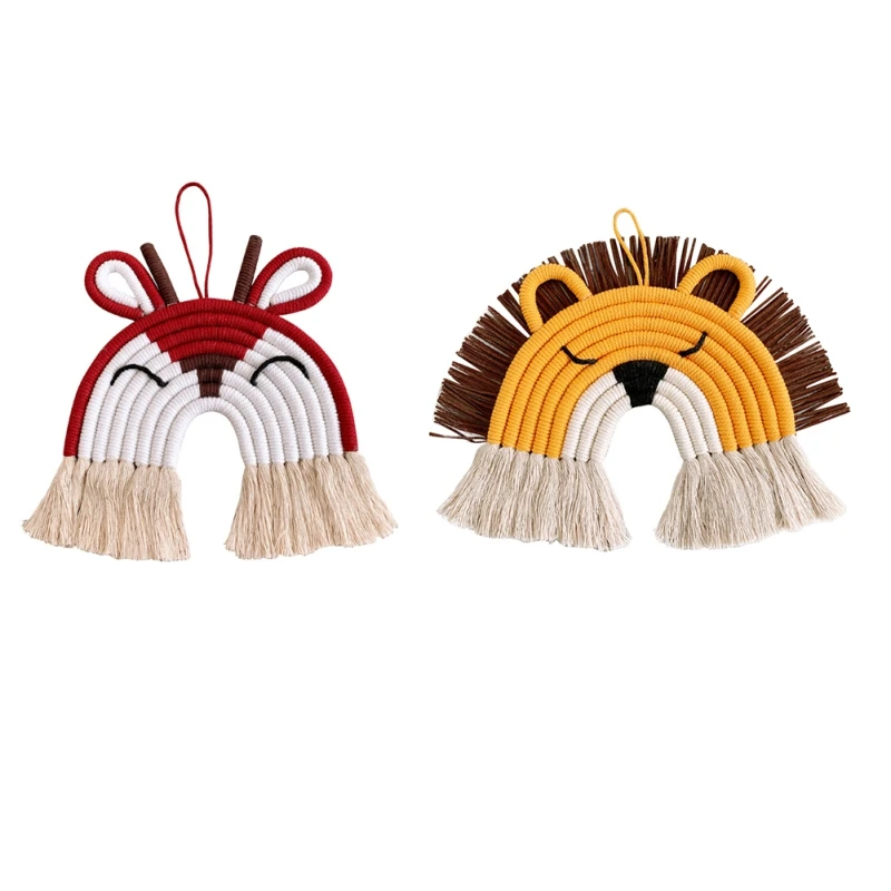 

INS Nordic Home Weaving Rainbow Tapestry Cotton Hand-Woven Ornaments Children's Room Decoration Cartoon Lion Pendant Craft