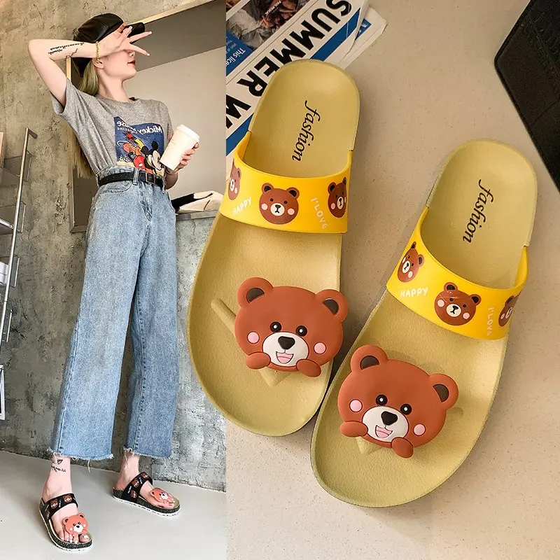 

Women Indoor Summer Slippers Cute Animal Fretwork Soft Flexible Bathroom Non Slip Shower Slides Home Ladies Shoes Flip flops