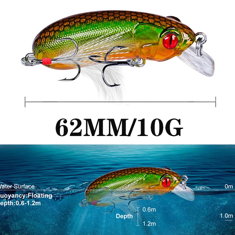 1Pcs Minnow Floating Fishing Lure 6.2cm 10g Fake Fish Crankbait Wobblers Artificial Plastic Hard Bait Swimbait Fishing Tackle