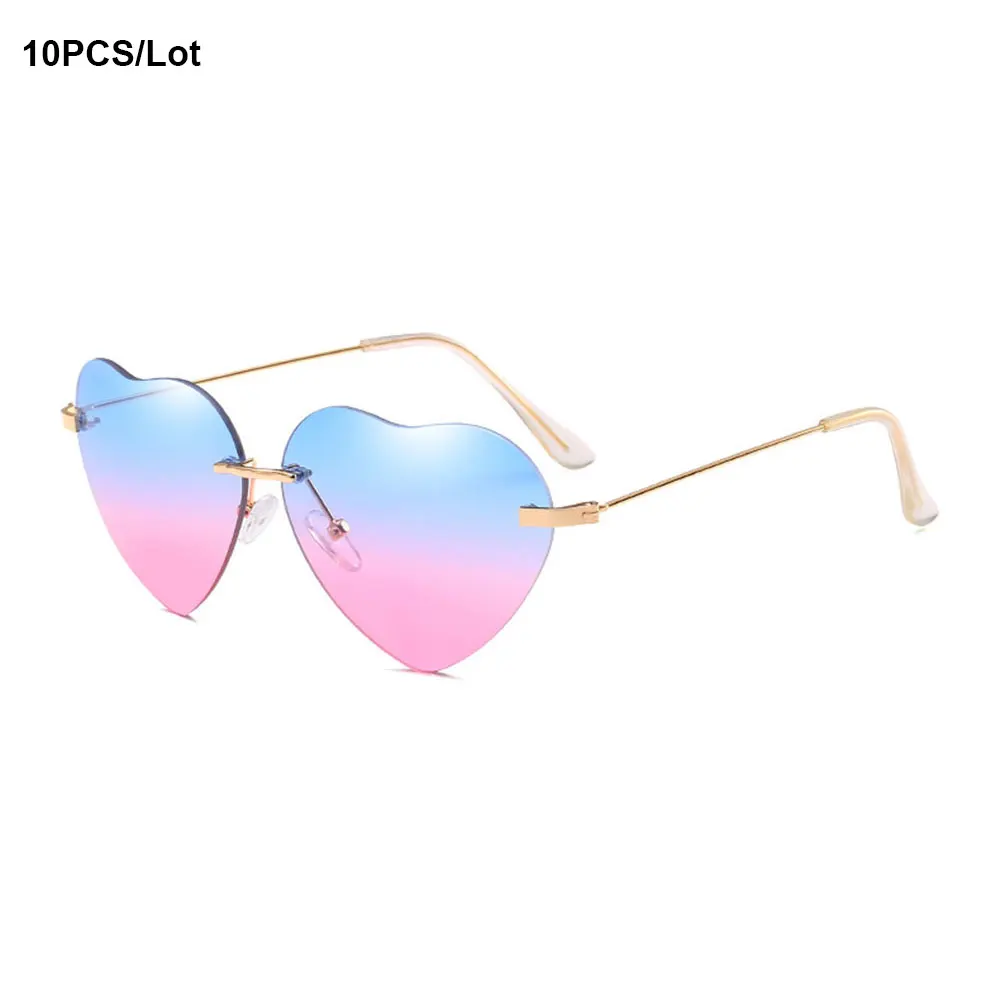 10 шт./партия милые Солнцезащитные очки в форме сердца розовые синие Золотые для