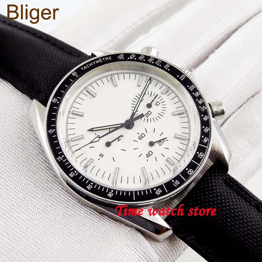 Bliger 40 мм белый циферблат светящийся saphire стеклянный керамический Безель