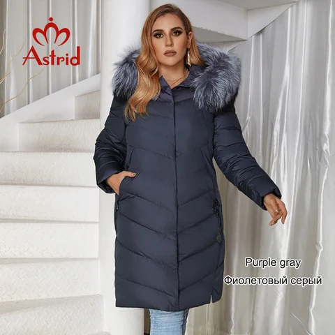 Astrid 2022 Winter New Plus Size Down Jacket Women com uma colarinho de pêlo de roupas soltas de roupa externa de qualidade feminina Casaco de inverno FR-2160