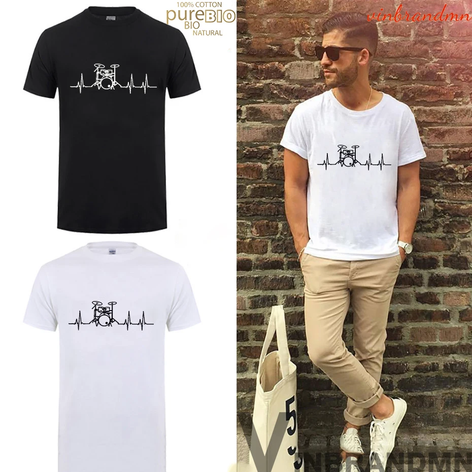 

2020 Hot-sale Drum Drummer T Shirt Short Sleeve Drums Heartbeat Graphic Funny Birthday Gift T-Shirt Men Cotton Streetwear Tshirt