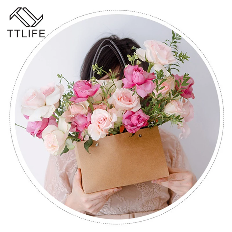 

PVC Waterproof Fower Box Bag Paper Square Portable Florist Handy Flower Bags Mini Wedding Favor Party Rose Storage Box Gift Bag