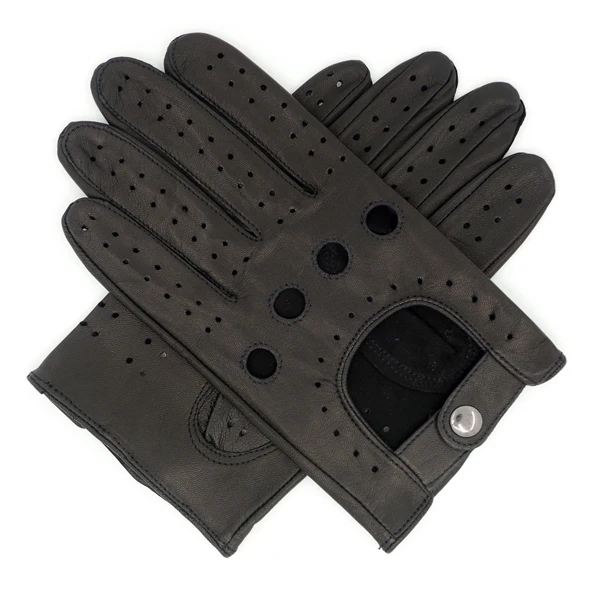 Black Goatskin Мужские кожаные перчатки для вождения Harssidanzar из оленьей кожи без подкладки - Цвет: Black Goatskin