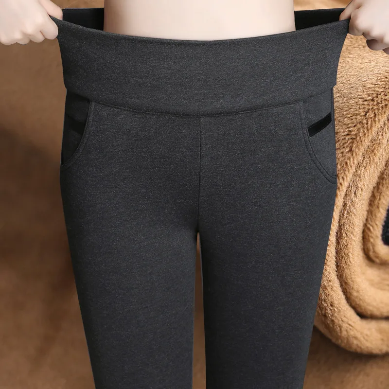 

GareMay Women Winter Warm pants Velvet Thick Trousers High Waist Elastic Middle aged Mother Stretch Straight Pants Plus Size 5XL