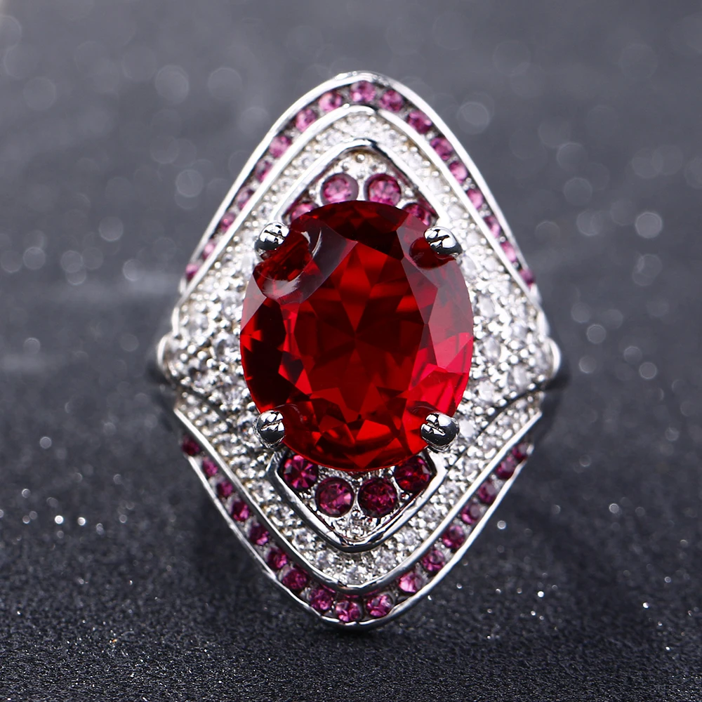 Bague Ringen, Мода 925 из стерлингового серебра, рубиновое кольцо с драгоценным камнем для женщин, винтажные вечерние кольца с кристаллами и цирконием для свадьбы, хорошее ювелирное изделие