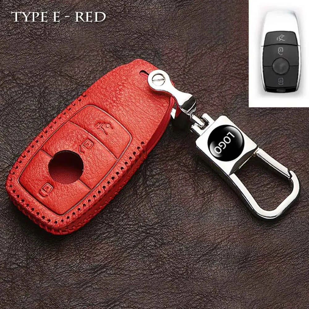 Type E - Red Кожаный чехол для ключей автомобиля, чехол для ключей для Mercedes Benz W203 CLS CLA GL R SLK AMG A B E C S Class, держатель для пульта дистанционного управления, автомобильные аксессуары - Название цвета: Type E - Red