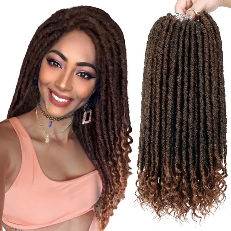 Синтетический богиня Faux Locs Curly на крючках косички волосы с эффектом деграде