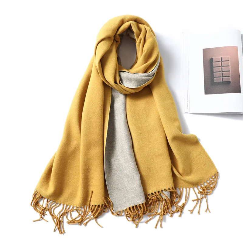 solid color imitation cashmere scarf for men and women in winter thickened warm double-sided two-color shawl tassel  scarf