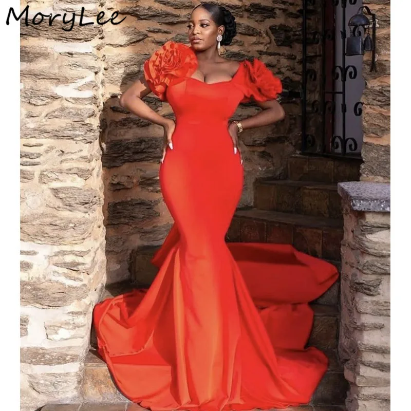 

Mermaid Evening Dresses vestidos de fiesta de noche African Hand Made Flower Floor Length Satin Pleated Zipper Evening Dresses