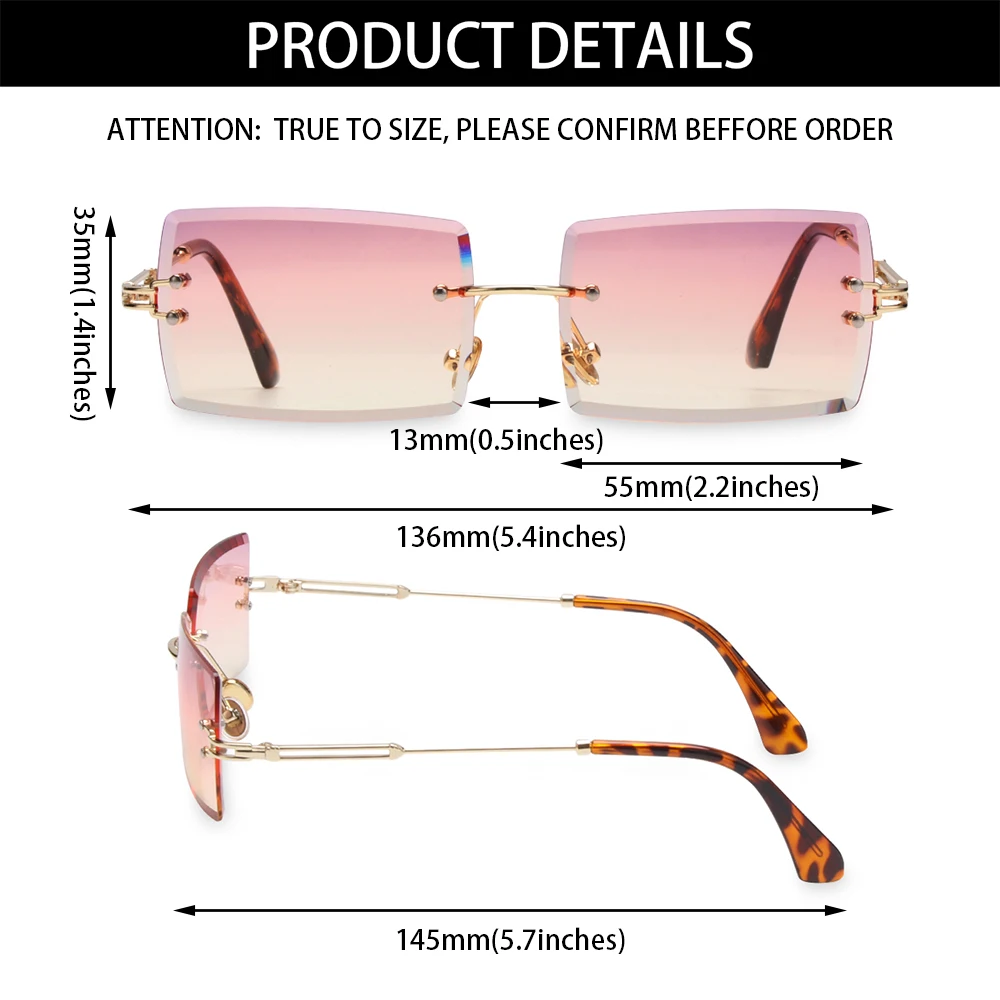 

2021 Retro Sunglasses Women Brand Designer Fashion Rimless Gradient Sun Glasses Shades Cutting Lens Ladies Frameless Eyeglasses