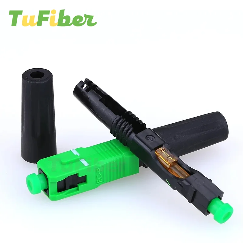 100/200 PCS Embedded SC APC Optical Fiber Fast Connector FTTH Single Mode Optic SC Quick Connector Green Adapter Field Assembly