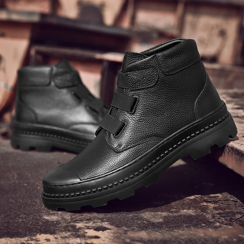 Новинка 2019 года мужские однотонные черные брендовые ботинки из натуральной кожи