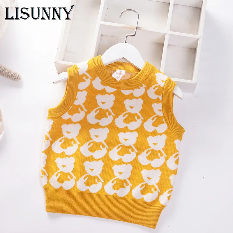 

Осень 2023, вязаный жилет для маленьких мальчиков, весенний детский джемпер, свитера, Женский пуловер без рукавов для маленьких мальчиков с му...