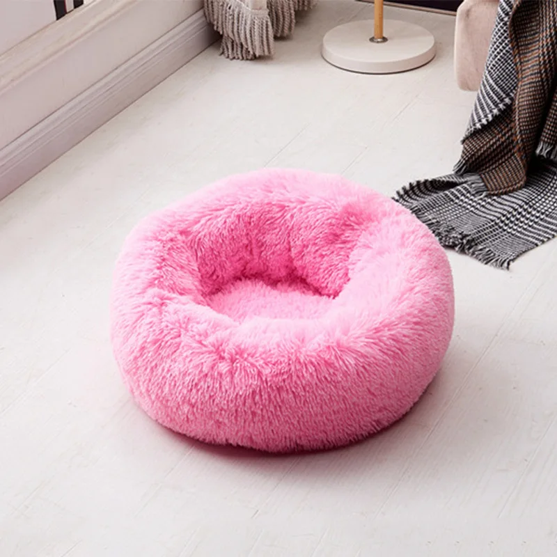 dark pink HEYPET длинный Плюшевый игровой комплекс для кошек Кровать дом мягкий Круглые Солнцезащитные очки «Зимняя постельная Подушка для домашнего животного собаки коврики для маленьких собак и кошек Теплый Собака Щенок питомник 50/60/70 см - Цвет: dark pink