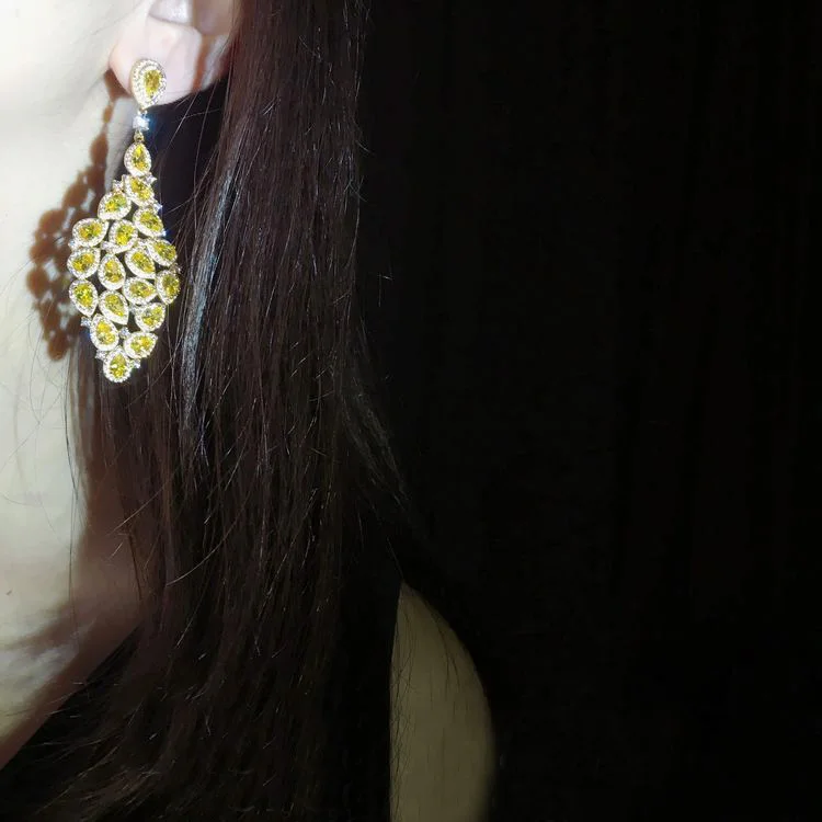 Модные блестящие серьги vogue в стиле барокко ромбовидные жёлтые фианитовые