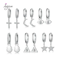 925 sterling silver hoop earrings cross moon white zircon earrings for women men gift pendant fine ear jewelry gifts wholesale