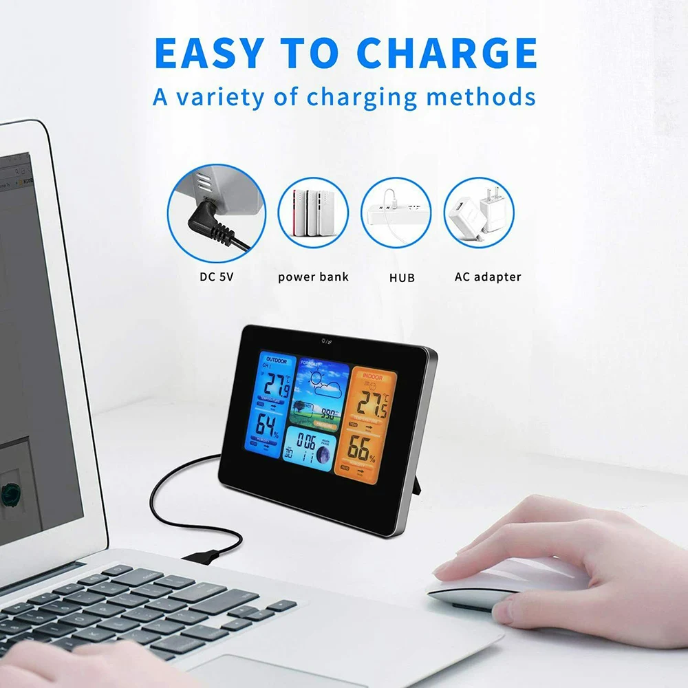 digital lcd hygrometer thermometer wireless sensor weather forecast indoor outdoor weather station clock led alarm clock free global shipping