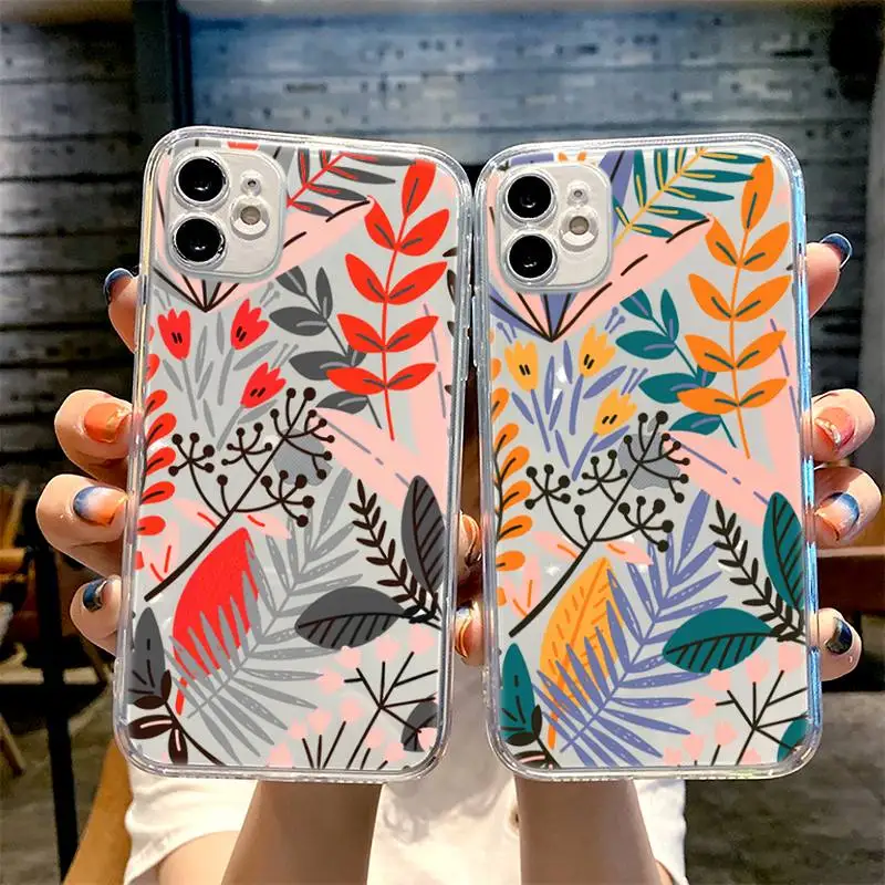 

Phone Case for iphone 12 11 XS 13 pro max mini 6 6s 7 8 plus SE2020 X XR transparent clear coque funda shell Floral flower