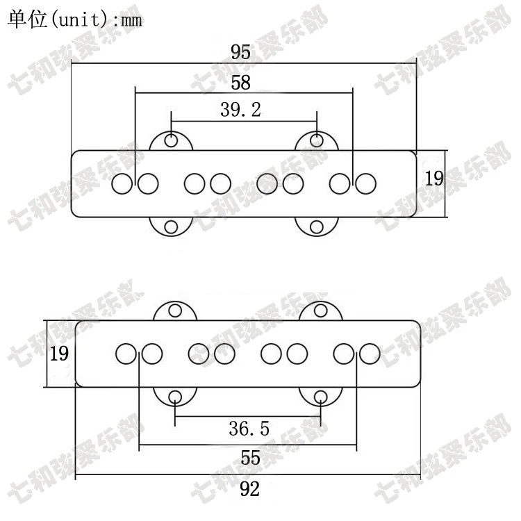 

A Set 2 Pcs Open Type 8 Hole Pickup Covers For JB Style Bass. / 92MM or 95MM for choose