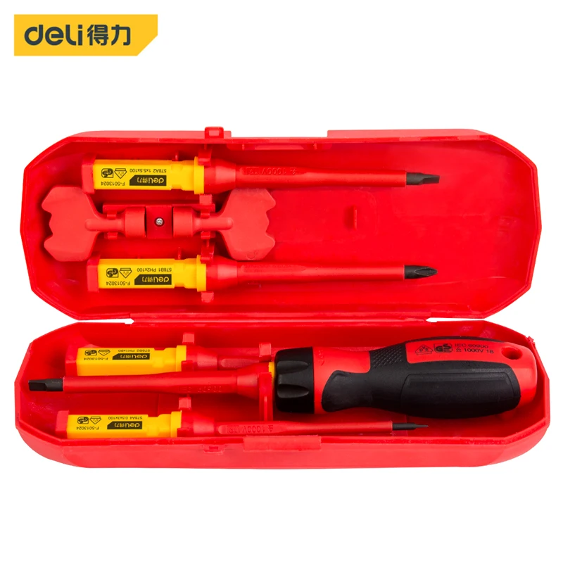 

Deli510107 Insulated Screwdriver Set CR-V Screw Magnetic Phillips Slotted Screwdrivers VDE Electrician Durable Hand Tools 1000V