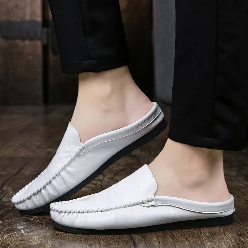 

Italian Men Slippers slip on Leather Loafers outdoor Moccasins Non-slip Men Casual Shoes Summer Spring Fashion Men Shoes