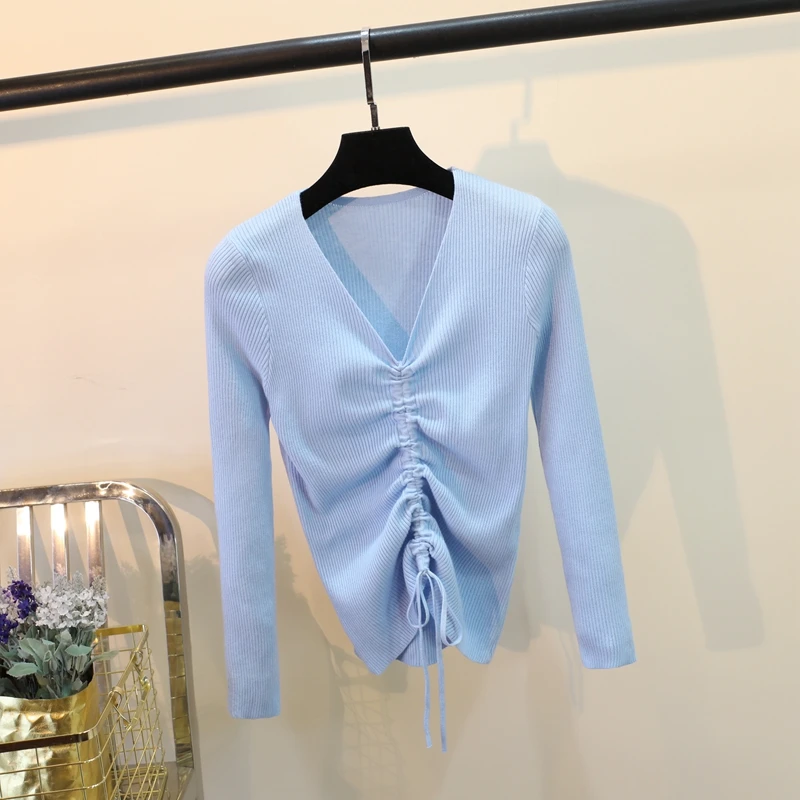 Повседневный вязаный свитер на шнуровке Женский облегающий тонкий джемпер