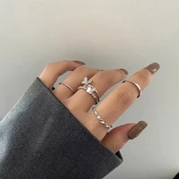 3pcsset korean fashion opening adjustable butterfly women rings for simple punk statement hip hop female ring jewelry sets