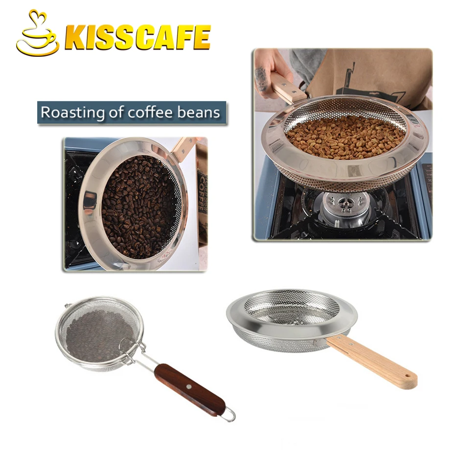 

Handmade Coffee Roaster Machine Stainless Steel Made Hand Use Coffee Bean Baker Wooden Handle Roasting Machine