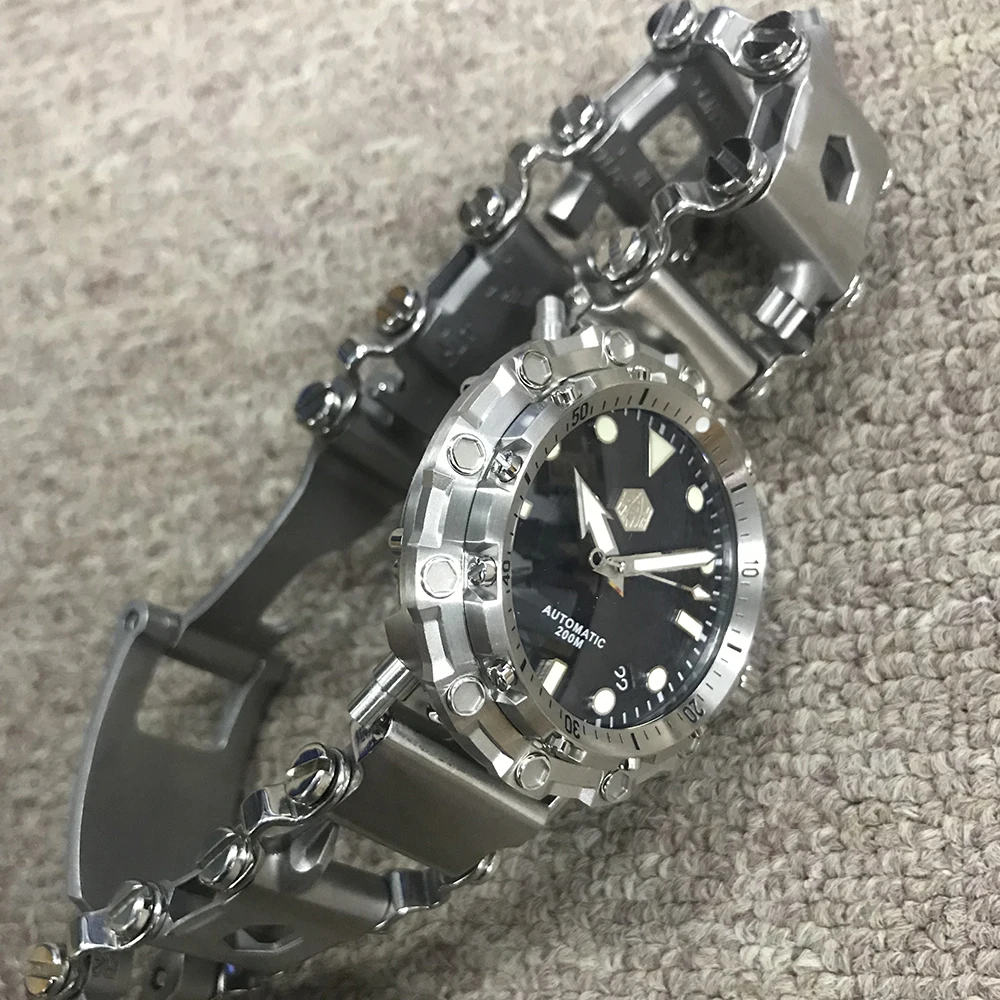 San Martin Men Original limited edition mechanical watches 200m Water Resistant Shark leather strap Titanium diving Wriswatch
