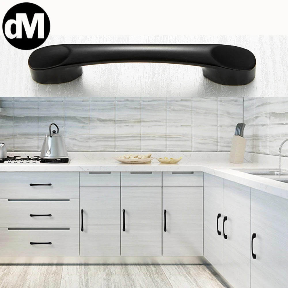 

DM 10pcs/Set Modern Simple Black Door Handle Kitchen Cabinet Pulls Wardrobe Knob Furniture Fittings Kits Carry Wrist Handles