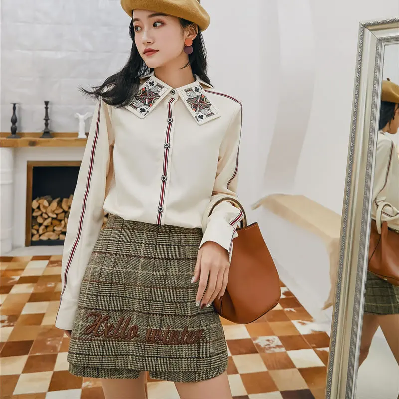 Женская блузка с отложным воротником XITAO свободная повседневная рубашка во