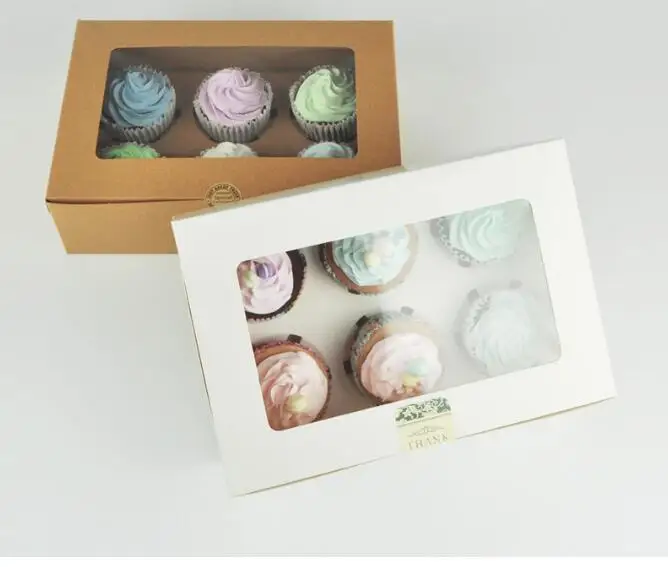 2/4/6 отверстий Кекс Коробки с окном крафт Бумага десерт Макарон печенье закуски