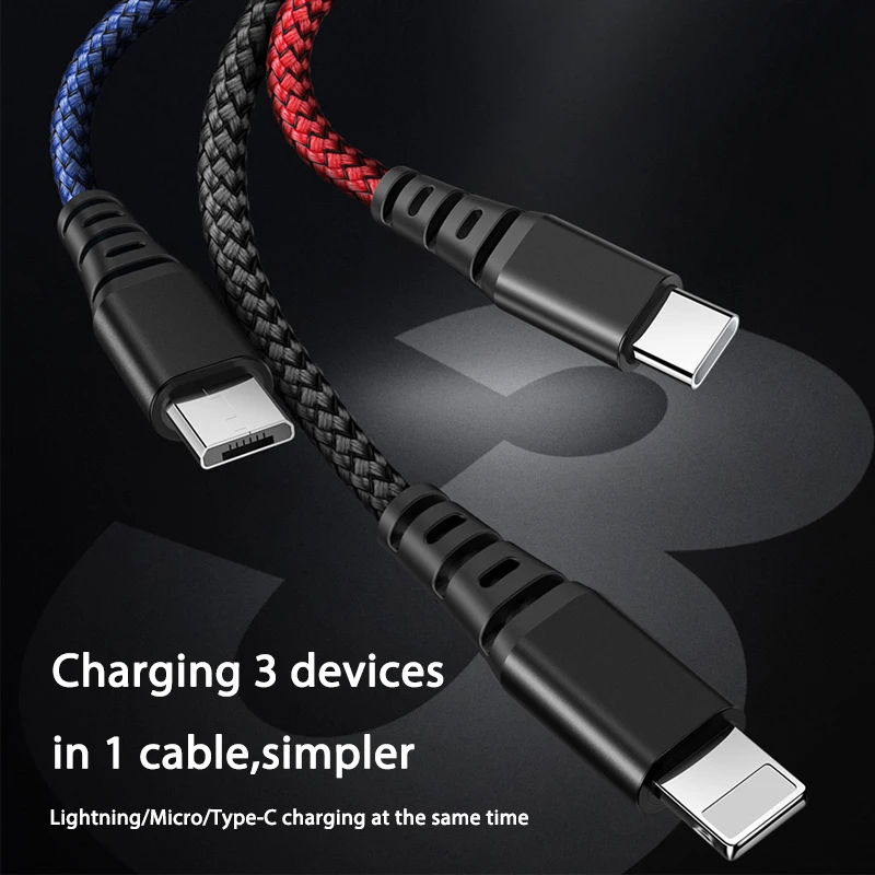 Mcdodo 3 in 1 USB Cable 3A Micro USB Type C Cable For iPhone 14 13 12 11 Pro Max Huawei Xiaomi Samsung Phone Fast Charging Cable
