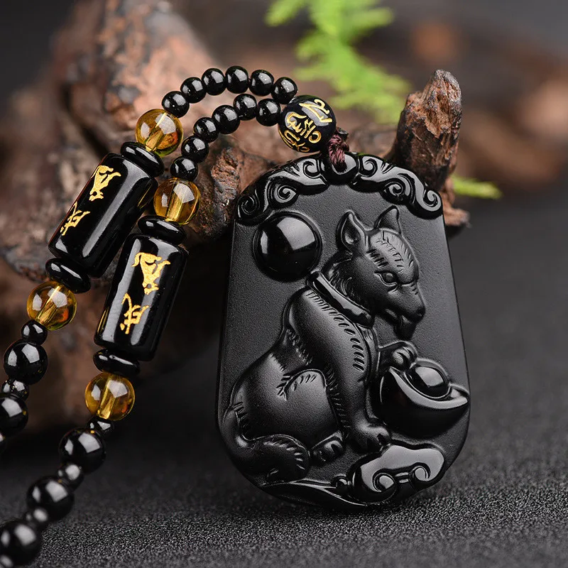 Ожерелье Будда из черного обсидиана резной амулет Будды на удачу подвеска