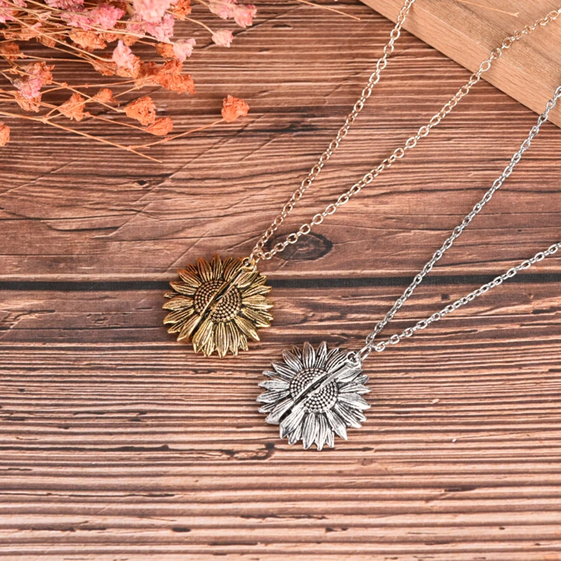 Модный клиент открытый медальон Подсолнух кулон ожерелье для женщин унисекс