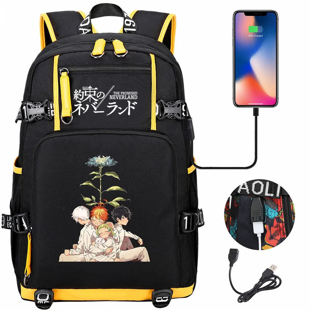 

Вместительные школьные ранцы для мальчиков и девочек с рисунком аниме «обещал», школьные ранцы для студентов-подростков, женский и мужской ...