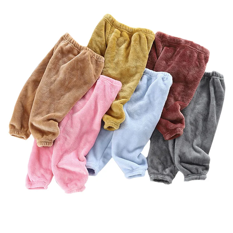 

Children Pajama Pants Boy Pyjamas Coral Fleece Trousers For Kids Girls Joggers Winter Teenager Bottoms Baggy Warm home trousers