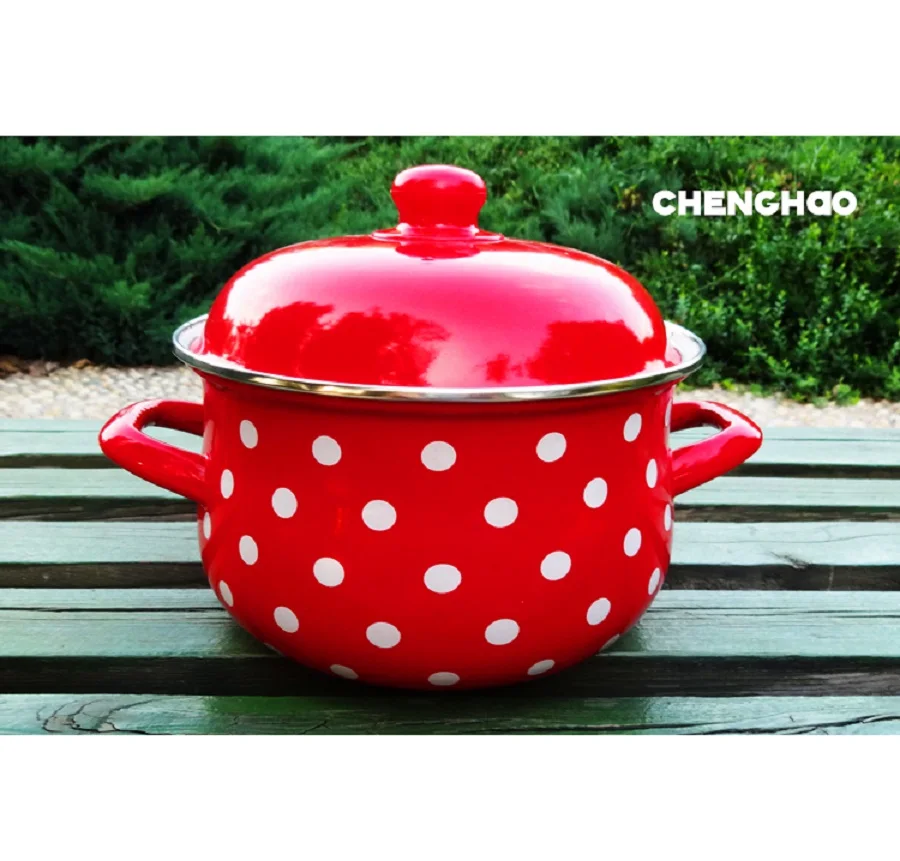 Мультипликационный утолщенный глубокий эмалевый двойной ушной суп горшок