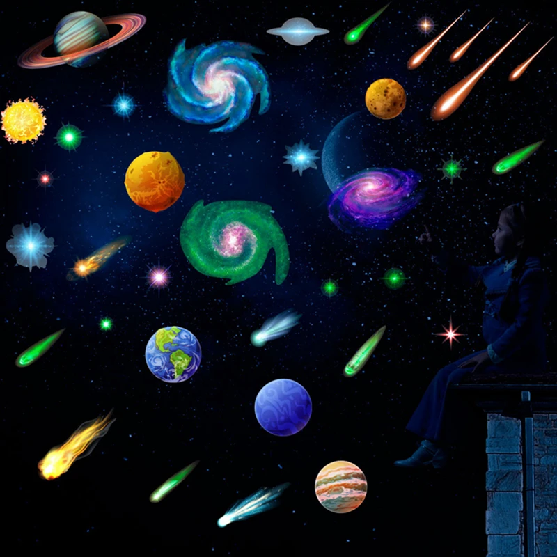 

Glow In The Dark Stickers Luminous Galaxy Wall Sticker for Kids Room Bedroom Wall Decal Home Decor Fluorescent DIY Wall Stickers