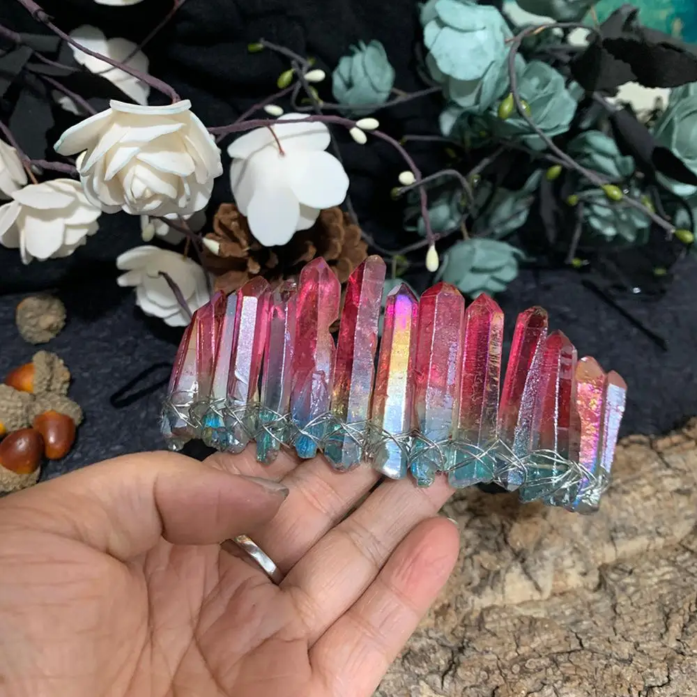 Необычные Радуга тиара с украшением в виде кристаллов необработанные природные