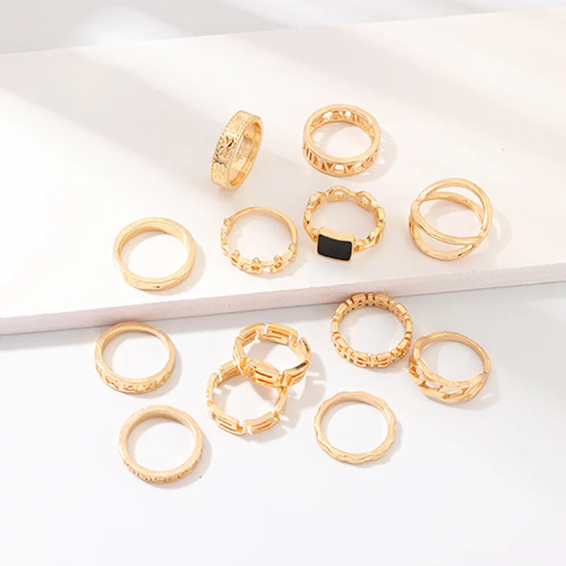 

13 pcs/set European and American style geometry ring fashion wild cross knuckle finger rings for women 13-piece set