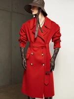 hepburn style retro double sided cashmere coat womens mid length lace up 2021 new double sided woolen thick coat