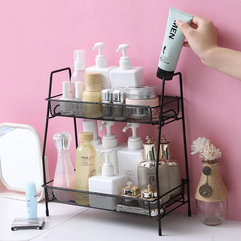 

Iron Wire Makeup Shelves Home Storage Rack Kitchen Organizer Shelf Cosmetic Metal Basket Spice Seasoning Holder Bathroom Shelf