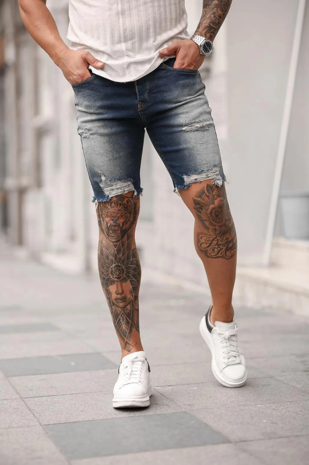 

2021 New Men's Stretchy Short Jeans Fashion Casual Slim Fit High Quality Elastic Denim Shorts Male Brand Summer Clothes